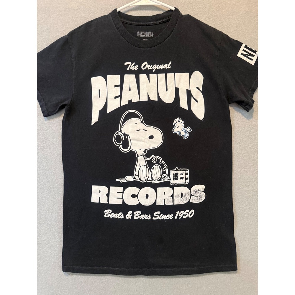 Neff Peanuts Records Snoopy T-Shirt Black Mens Small Beats & Bars Graphic Tee